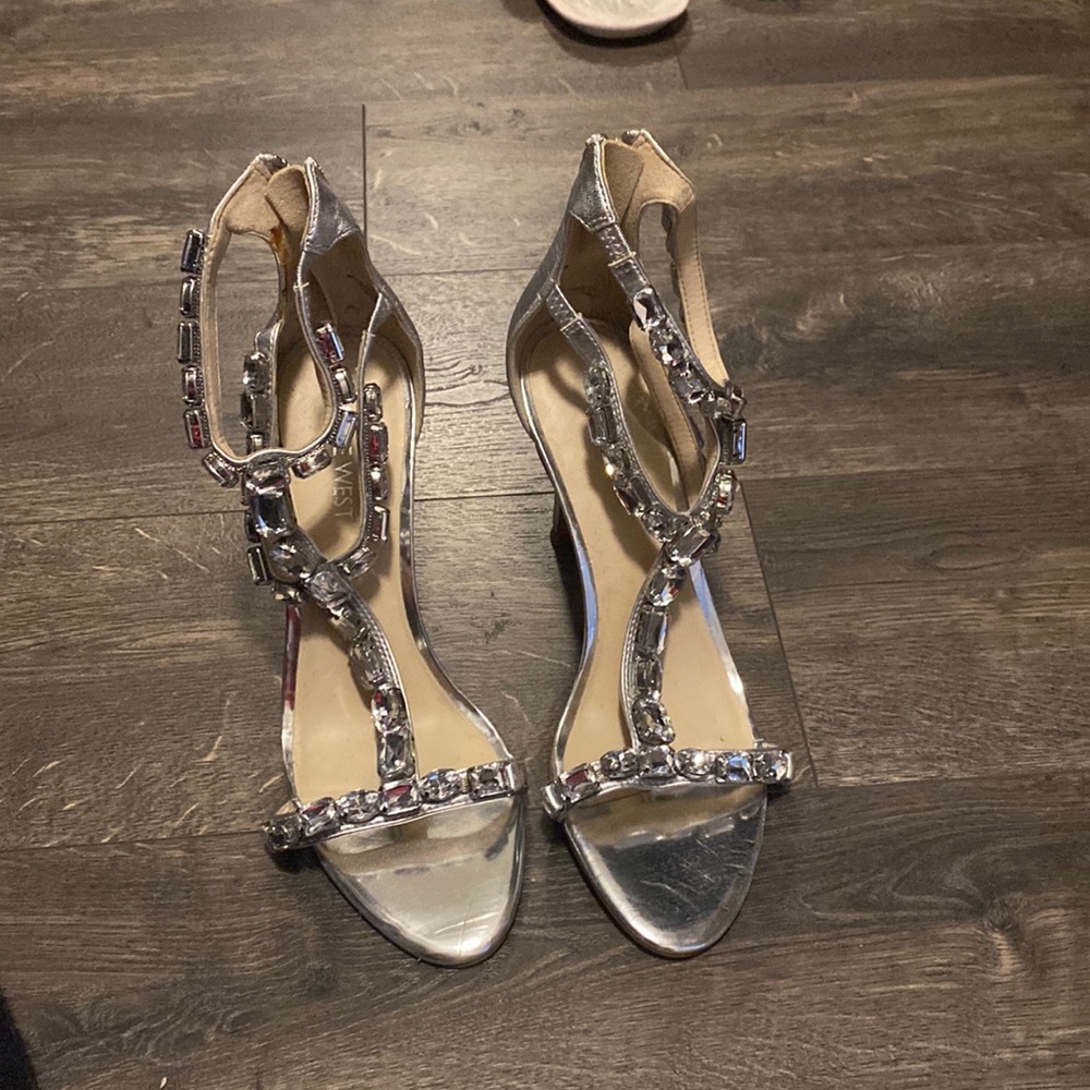 Silver rhinestone heels